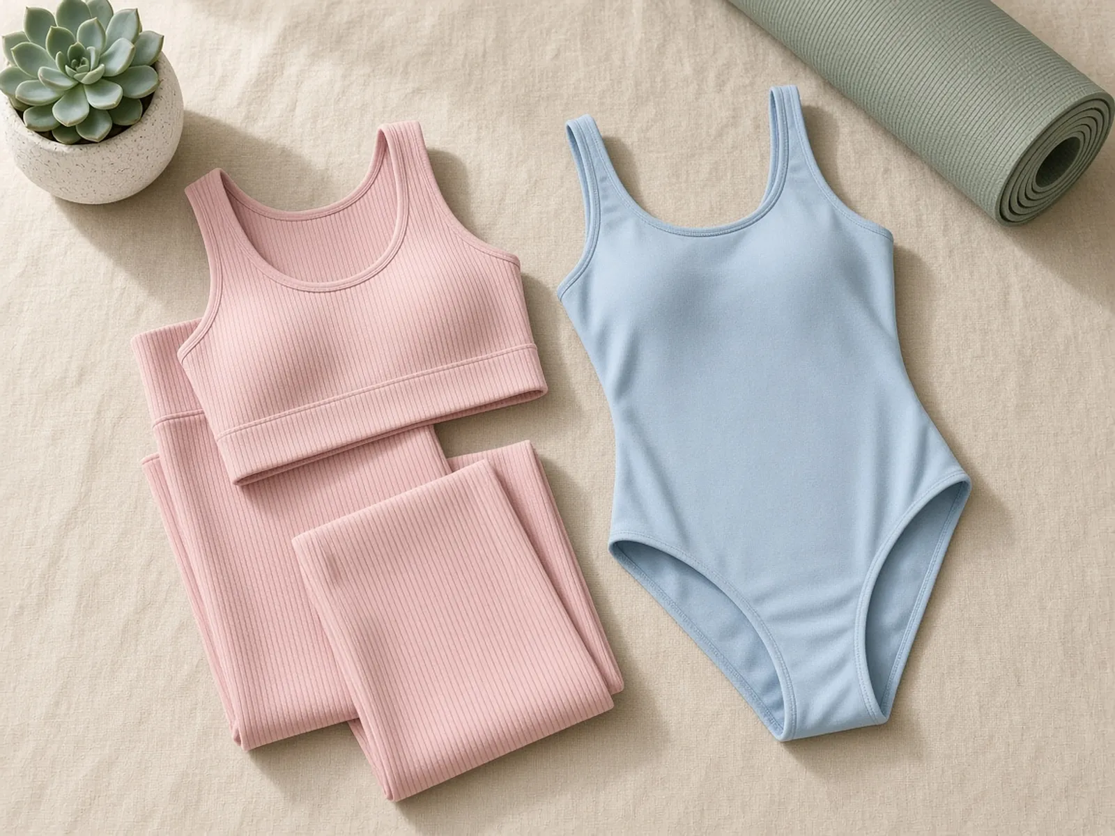Folded activewear set and swimsuit